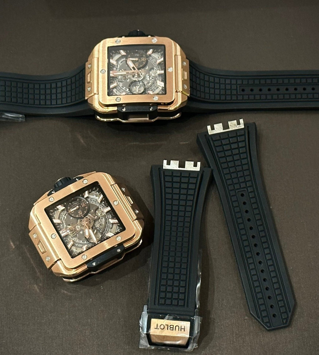 Hublot Big Bang Square Watch Rose Gold Rubber Strap 42mm