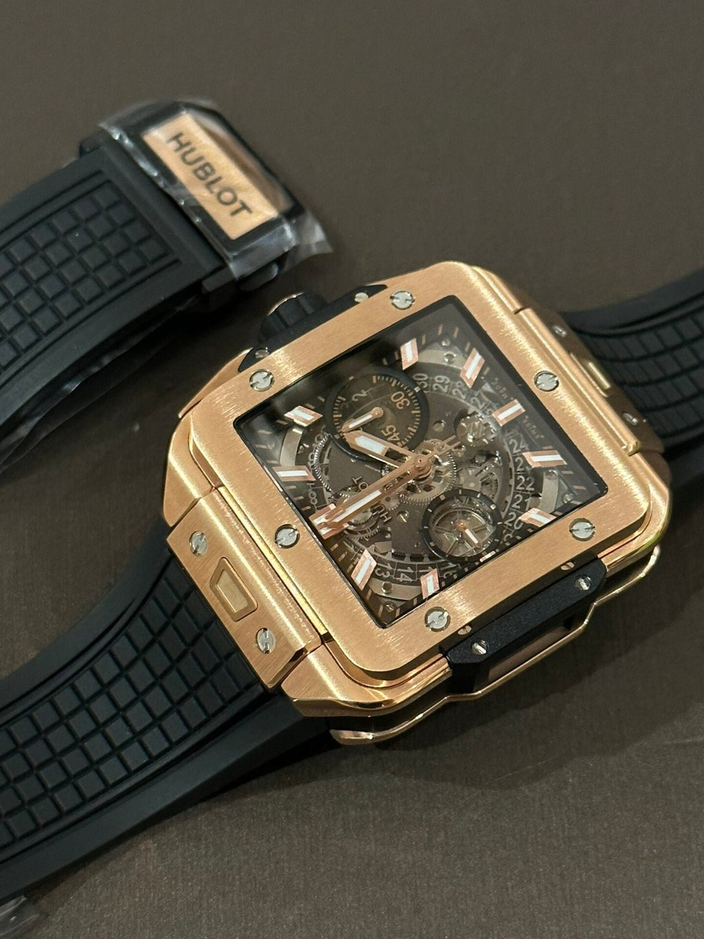 Hublot Big Bang Square Watch Rose Gold Rubber Strap 42mm
