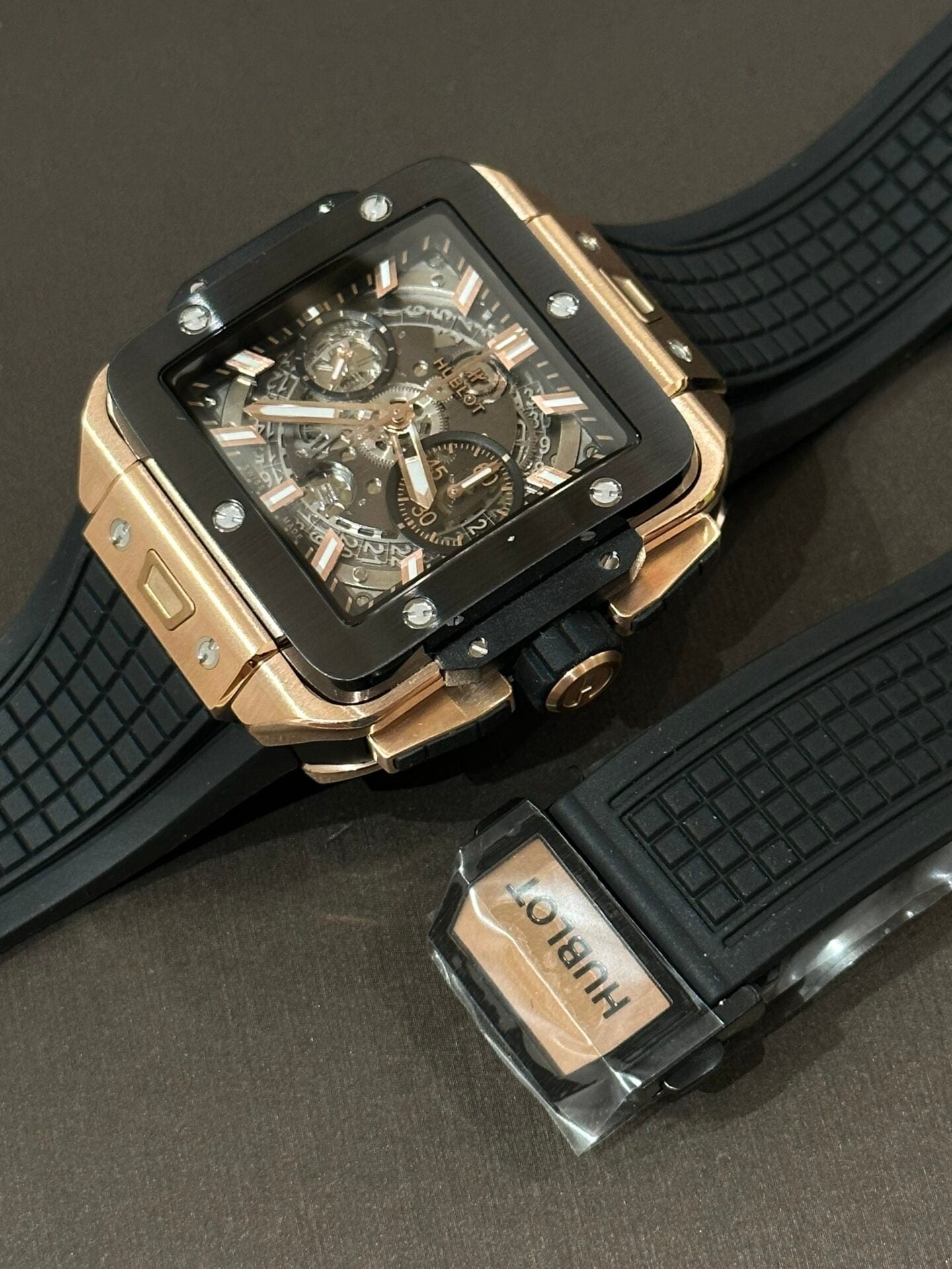 Hublot Big Big Square Watch Rose Gold Black Bezel 42mm