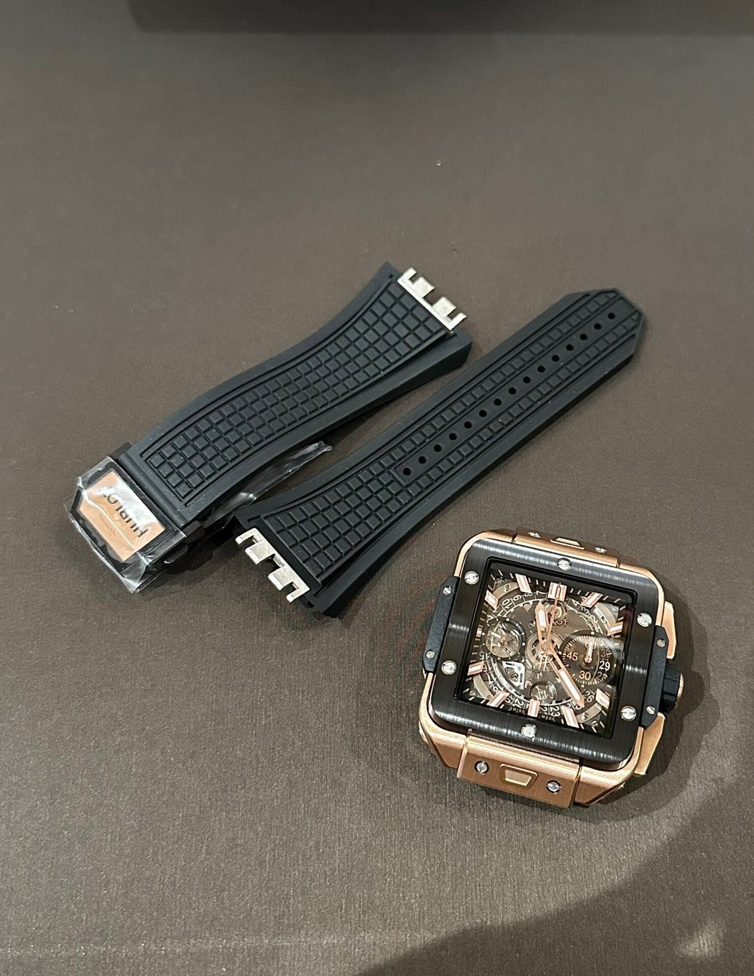 Hublot Big Big Square Watch Rose Gold Black Bezel 42mm