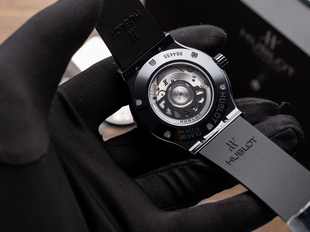 Hublot Classic Fusion Ceramic Carbon Dial Watch Leather Strap 42mm