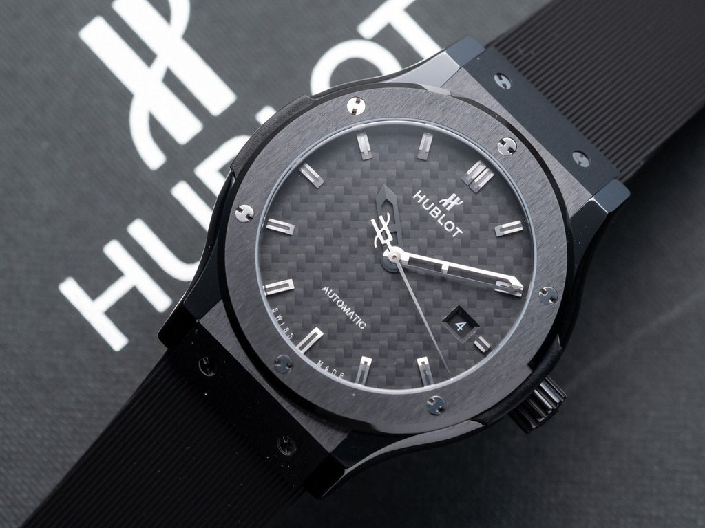 Hublot Classic Fusion Watch Ceramic Carbon Dial Rubber Strap 42mm