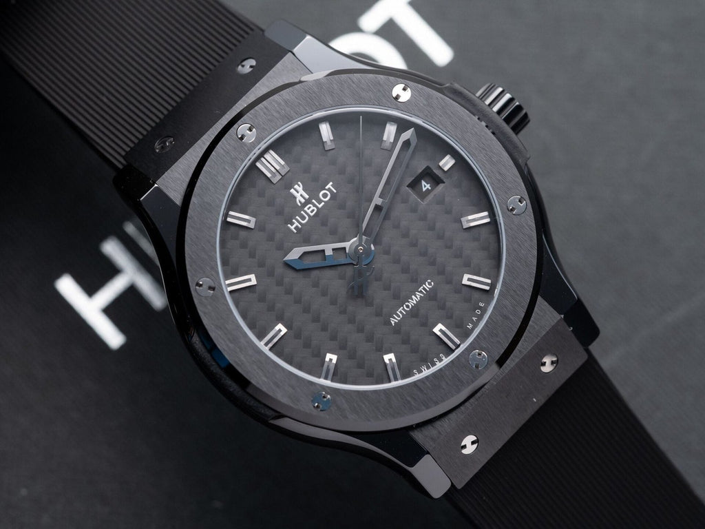 Hublot Classic Fusion Ceramic Carbon Dial Watch Rubber Strap 42mm