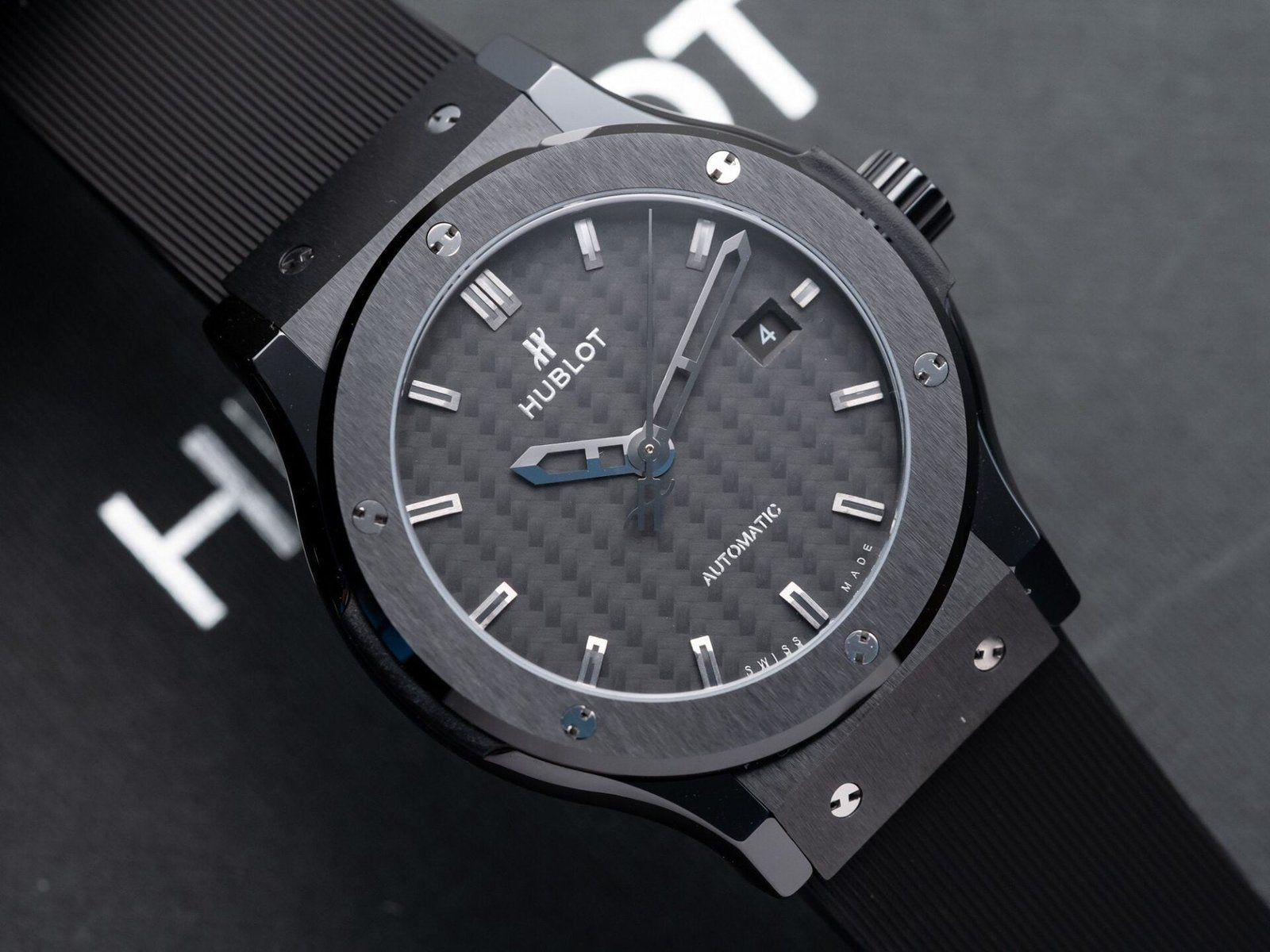 Hublot Classic Fusion Ceramic Carbon Dial Watch Rubber Strap 42mm