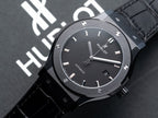 Hublot Classic Fusion  Watch Ceramic Carbon Dial Leather Strap 42mm