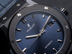 Hublot Classic Fusion Ceramic Blue Dial Watch Leather Strap 42mm