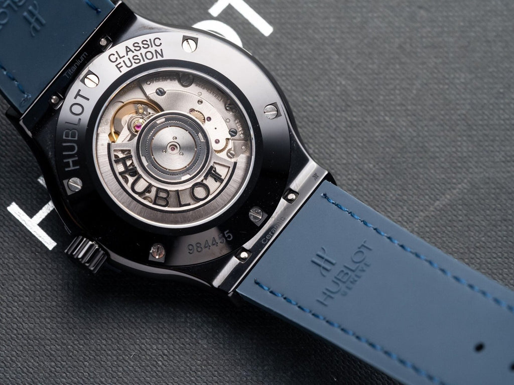 Hublot Classic Fusion Ceramic Blue Dial Watch Leather Strap 42mm