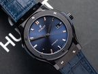Hublot Classic Fusion Ceramic Blue Dial Watch Leather Strap 42mm