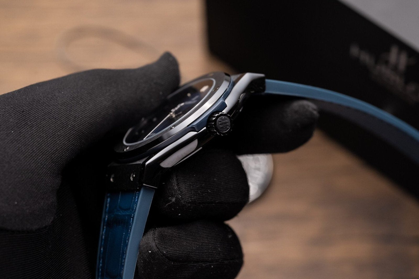 Hublot Classic Fusion Ceramic Blue Dial Watch Leather Strap 42mm