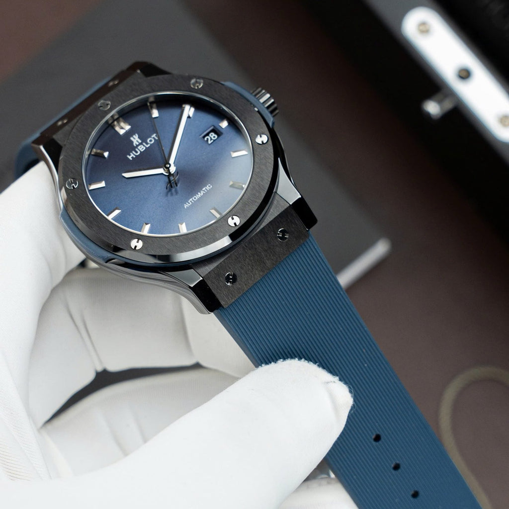 Hublot Classic Fusion Ceramic  Watch Blue Dial Rubber Strap 42mm