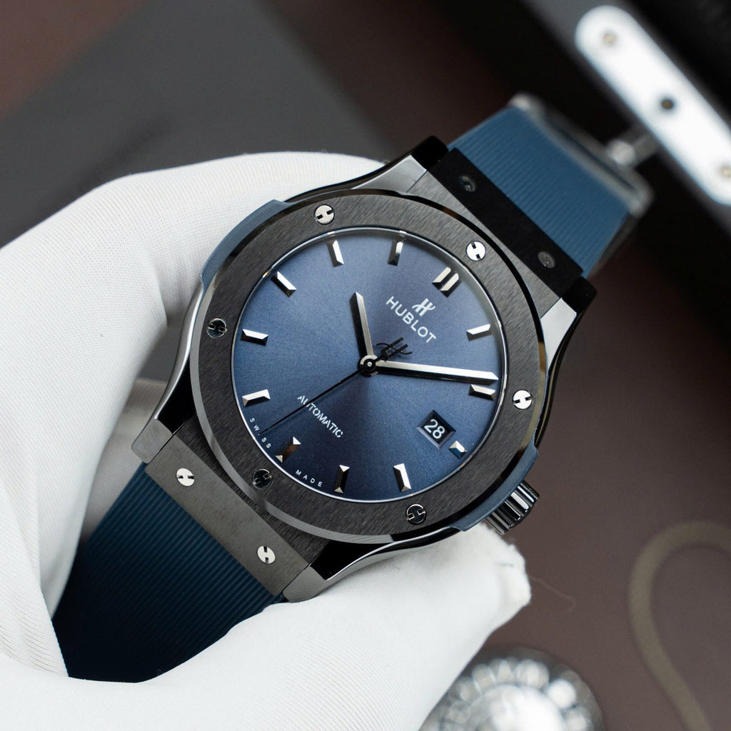 Hublot Classic Fusion Ceramic  Watch Blue Dial Rubber Strap 42mm