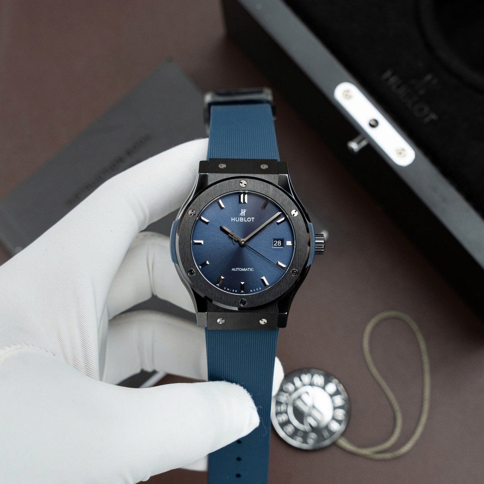 Hublot Classic Fusion Ceramic  Watch Blue Dial Rubber Strap 42mm