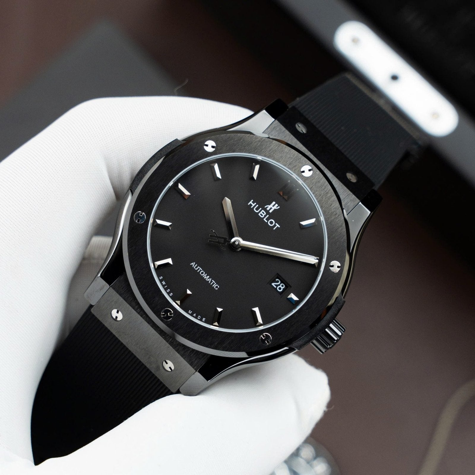 Hublot Classic Fusion Ceramic Black Rubber Strap Watch 42mm