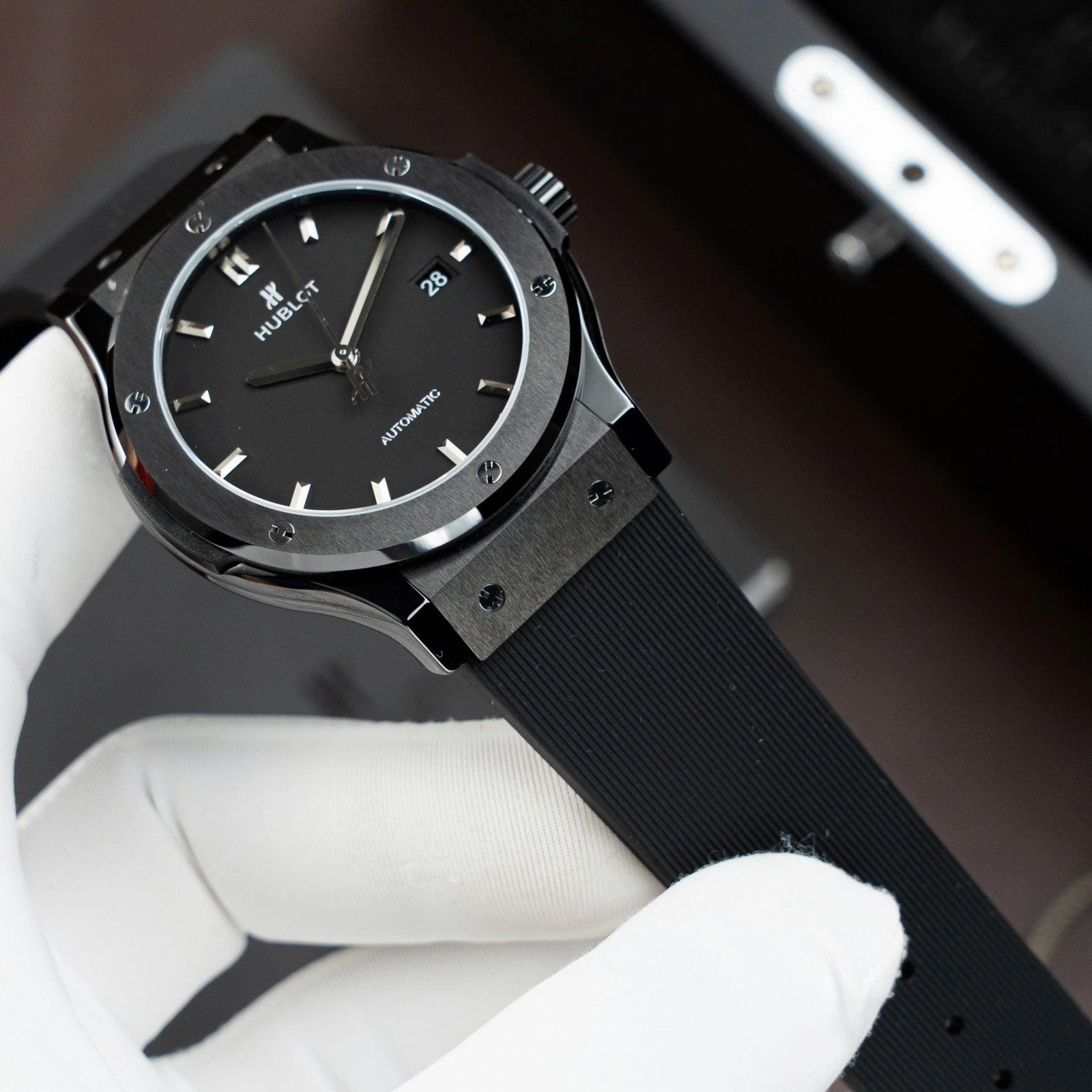Hublot Classic Fusion Ceramic Black Rubber Strap Watch 42mm