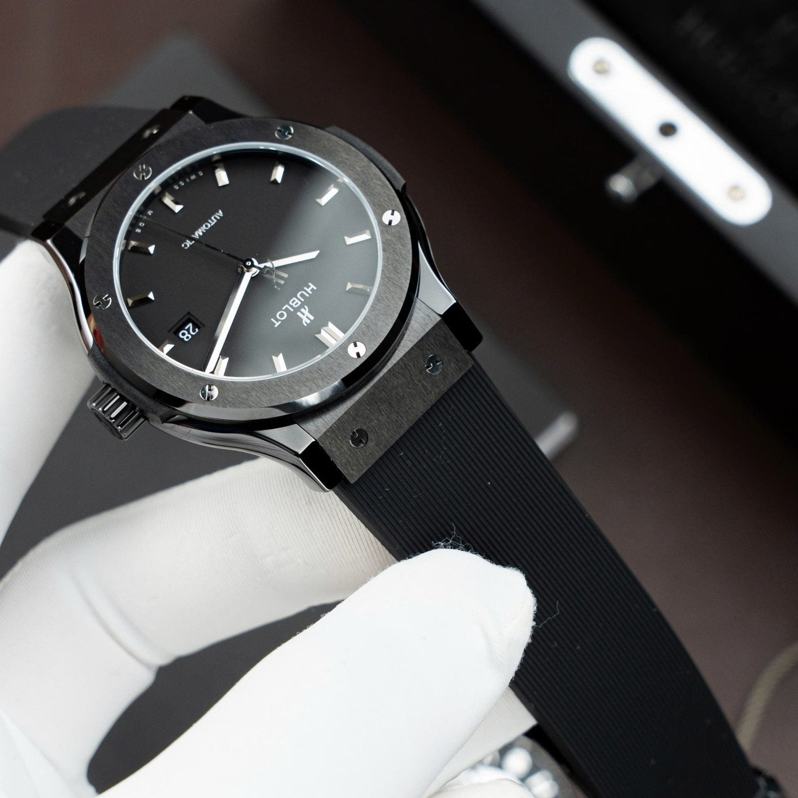 Hublot Classic Fusion Ceramic Black Rubber Strap Watch 42mm