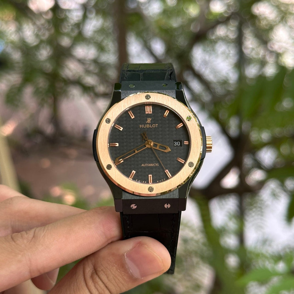 Hublot Classic Fusion Ceramic Demi Gold Carbon Dial Watch 42mm