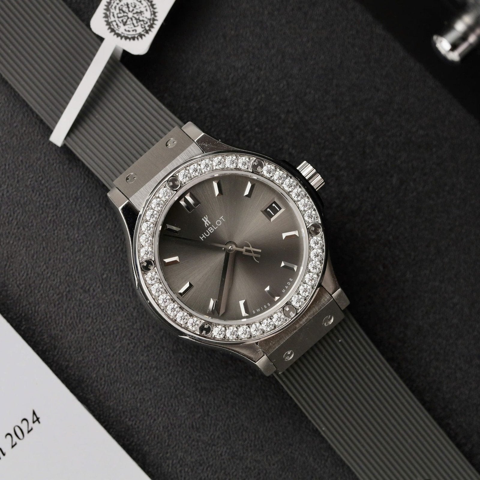 Hublot Classic Fusion Watch Moissanite Diamonds Gray 33mm