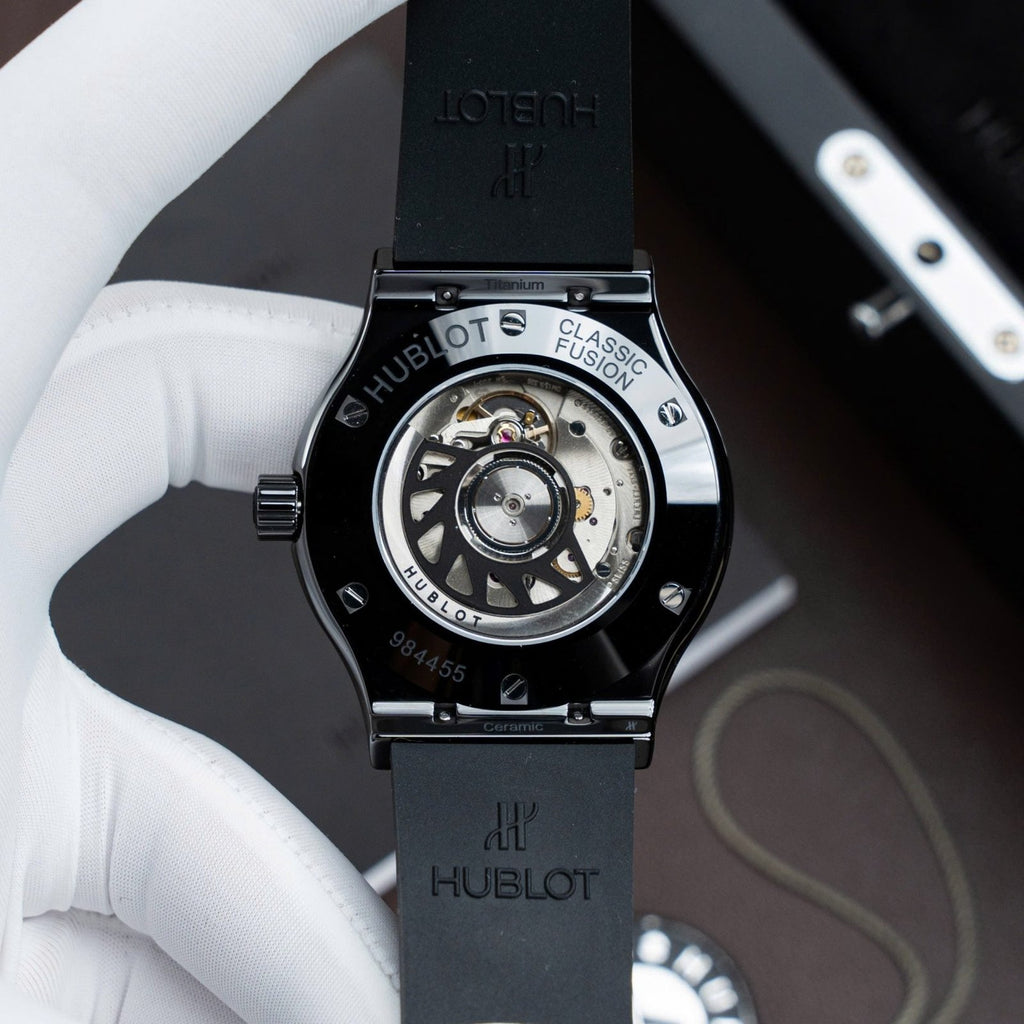 Hublot Classic Fusion Ceramic Watch Carbon Dial Rubber Strap 42mm