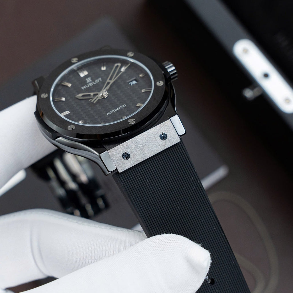 Hublot Classic Fusion Ceramic Watch Carbon Dial Rubber Strap 42mm
