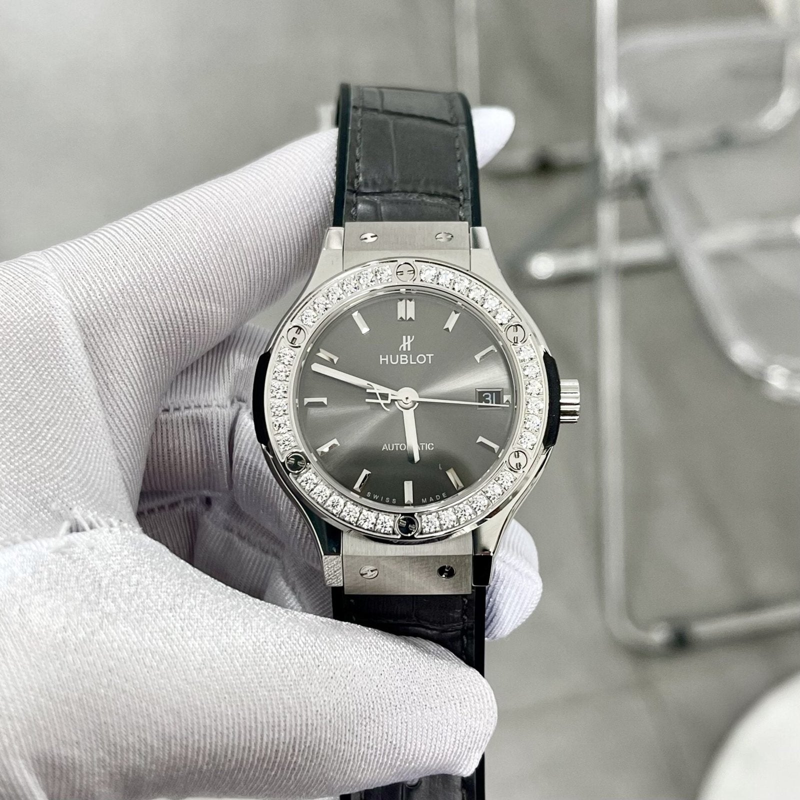 Hublot Classic Fusion Watch Diamonds Grey 38mm