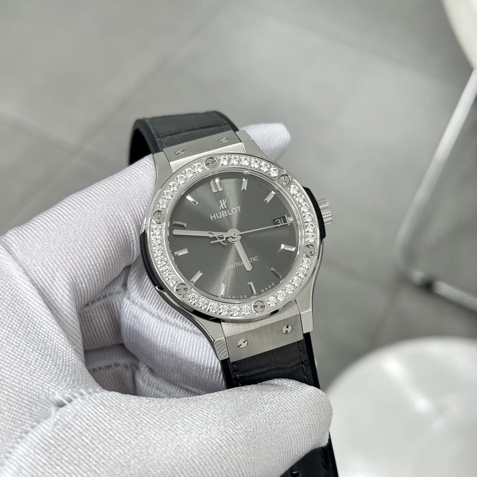 Hublot Classic Fusion Watch Diamonds Grey 38mm