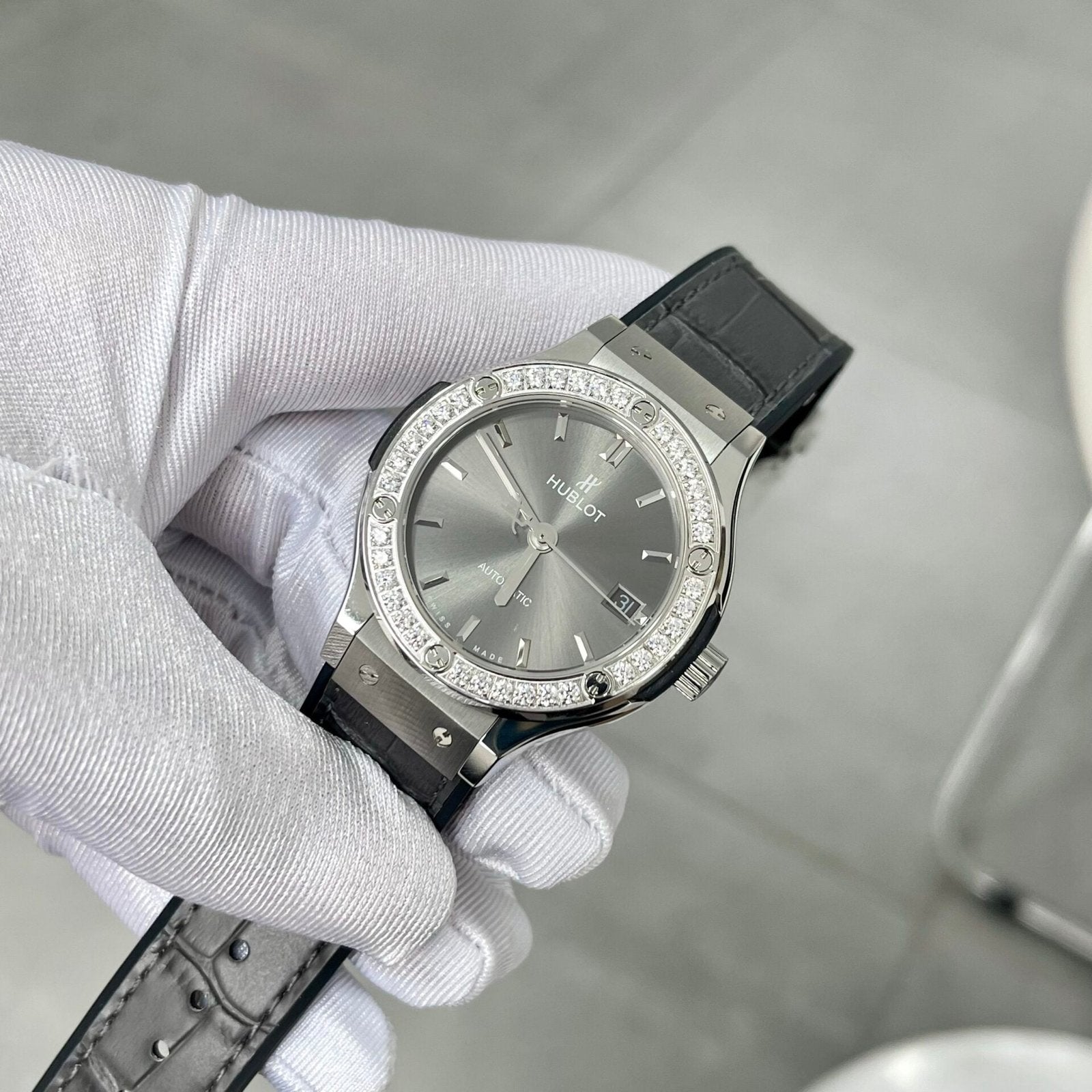 Hublot Classic Fusion Watch Diamonds Grey 38mm