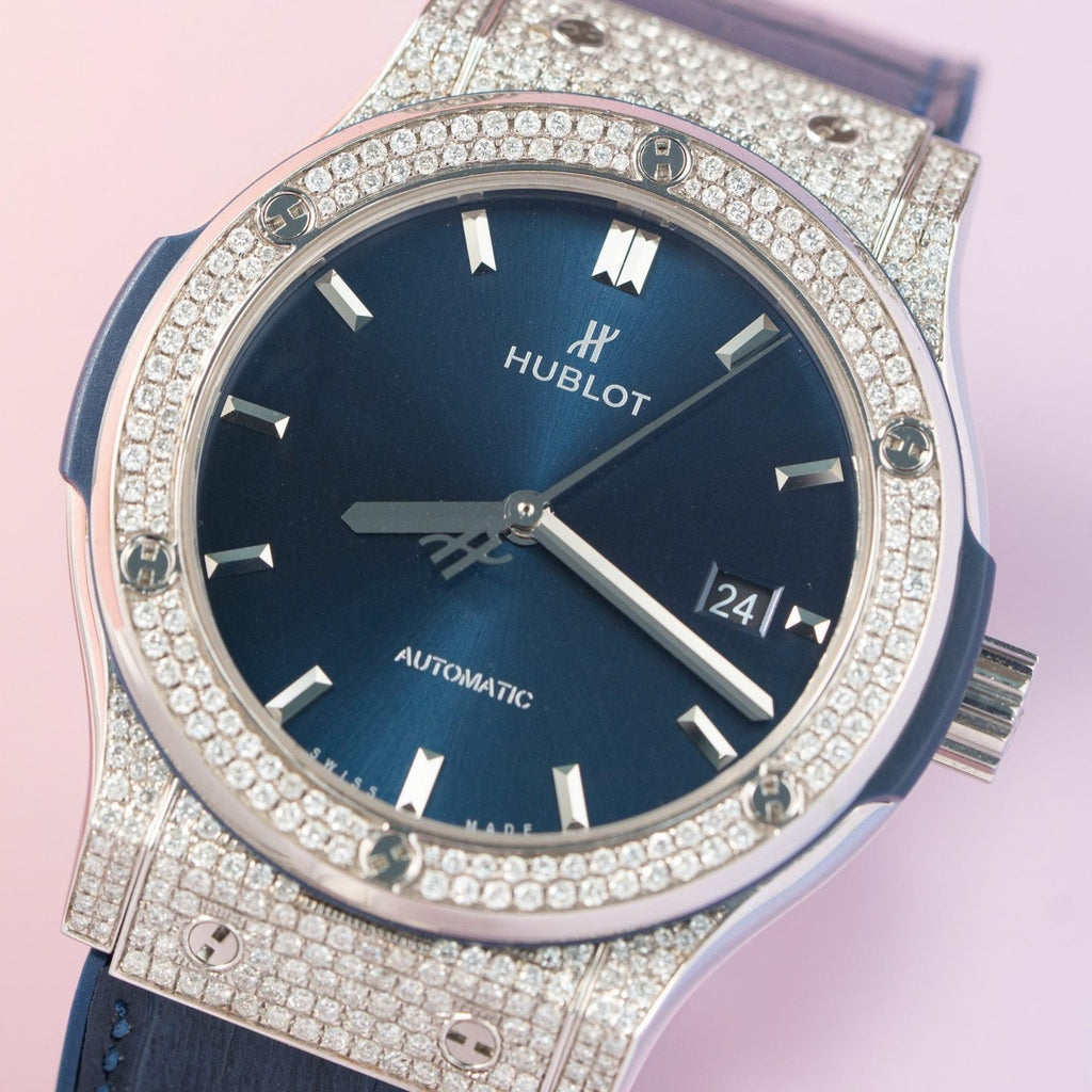 Hublot Watch Classic Fusion Full Natural Diamond Blue Dial 42mm