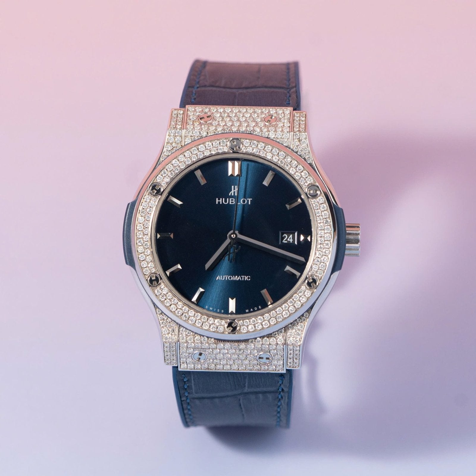 Hublot Watch Classic Fusion Full Natural Diamond Blue Dial 42mm