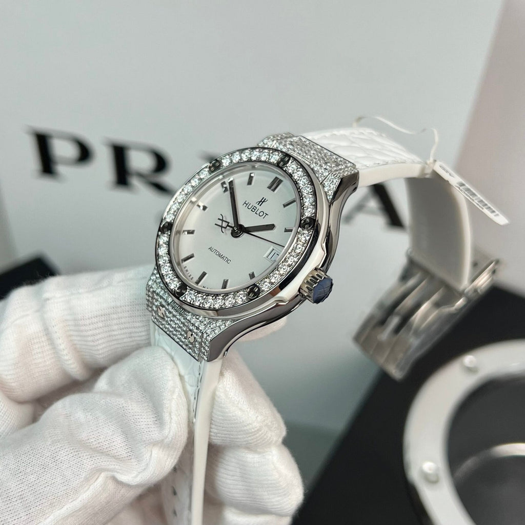 Hublot Classic Fusion Watch Moissanite Diamonds White 38mm