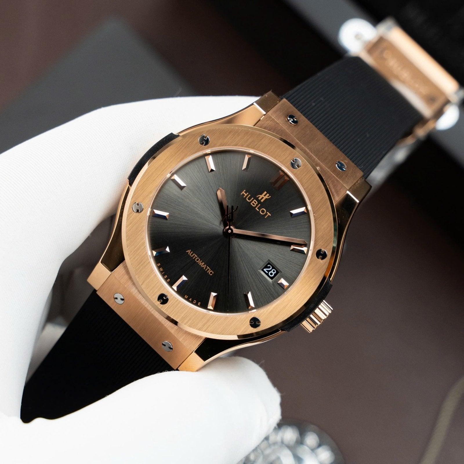 Hublot Classic Fusion King Gold Watch Gray Dial Movement SW300 Swiss Made 42mm