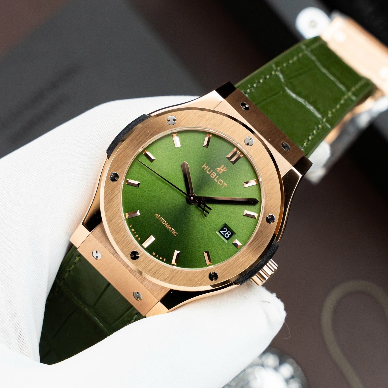 Hublot Classic Fusion King Gold Watch Green Dial Movement SW300 Swiss Made 42mm