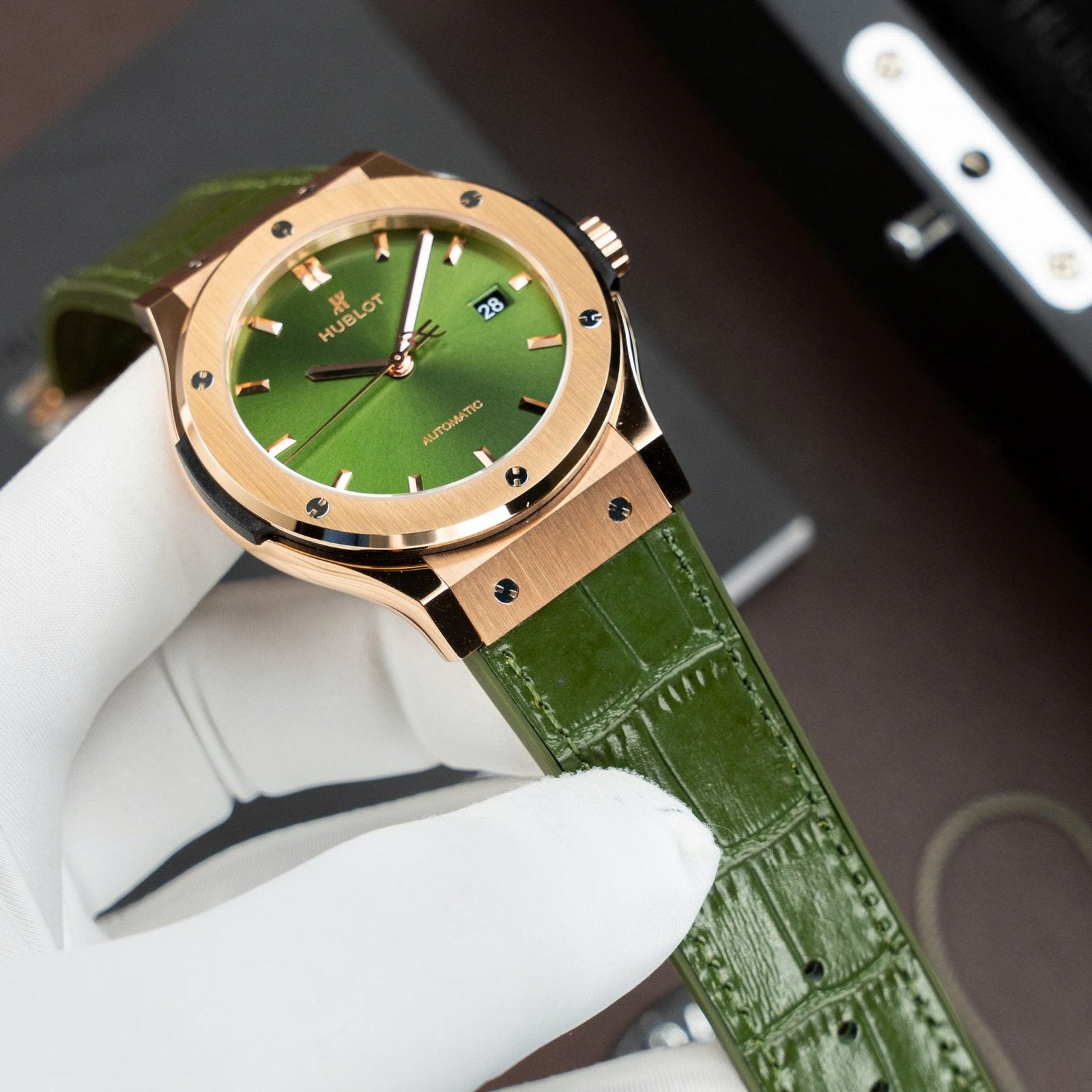 Hublot Classic Fusion King Gold Watch Green Dial Movement SW300 Swiss Made 42mm