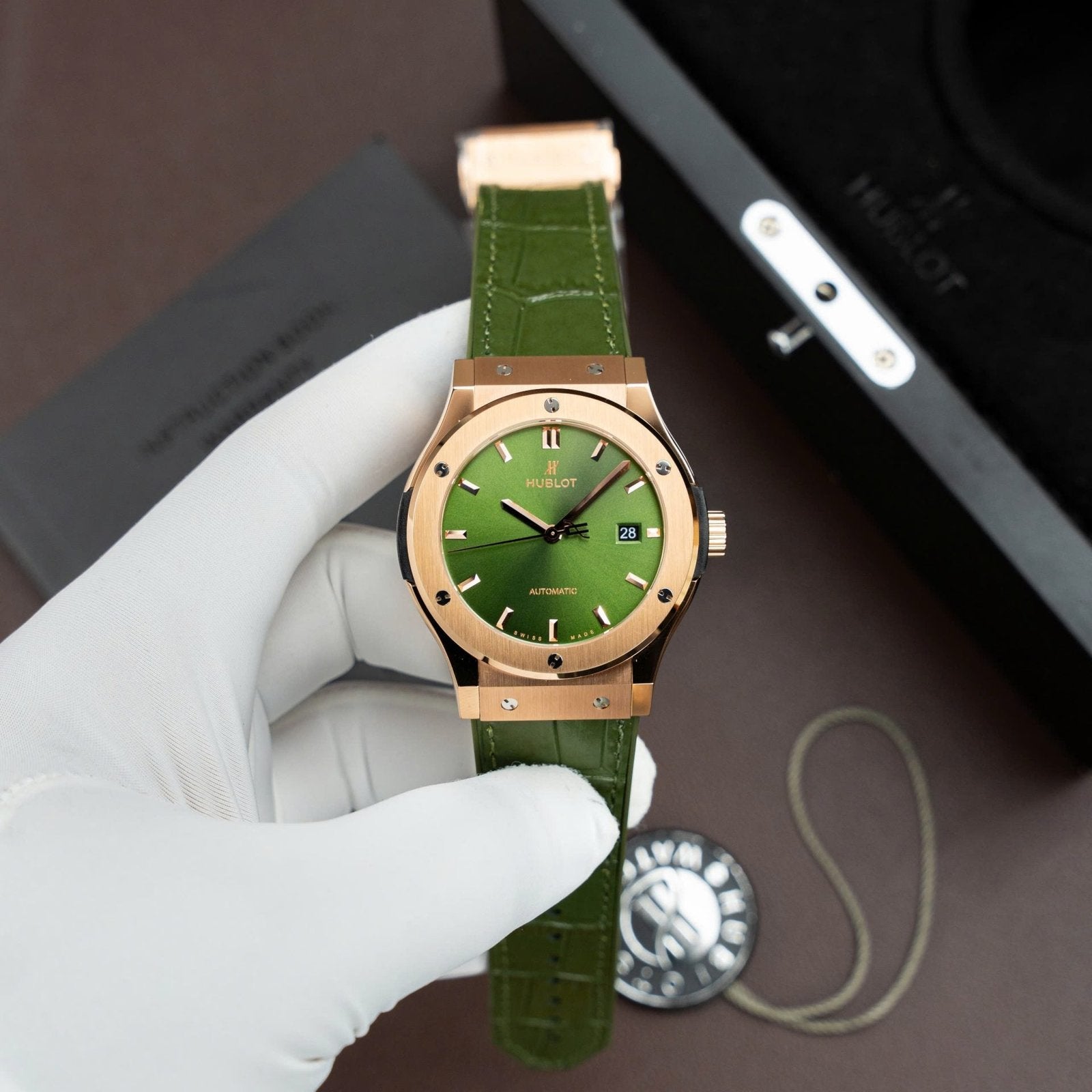 Hublot Classic Fusion King Gold Watch Green Dial Movement SW300 Swiss Made 42mm