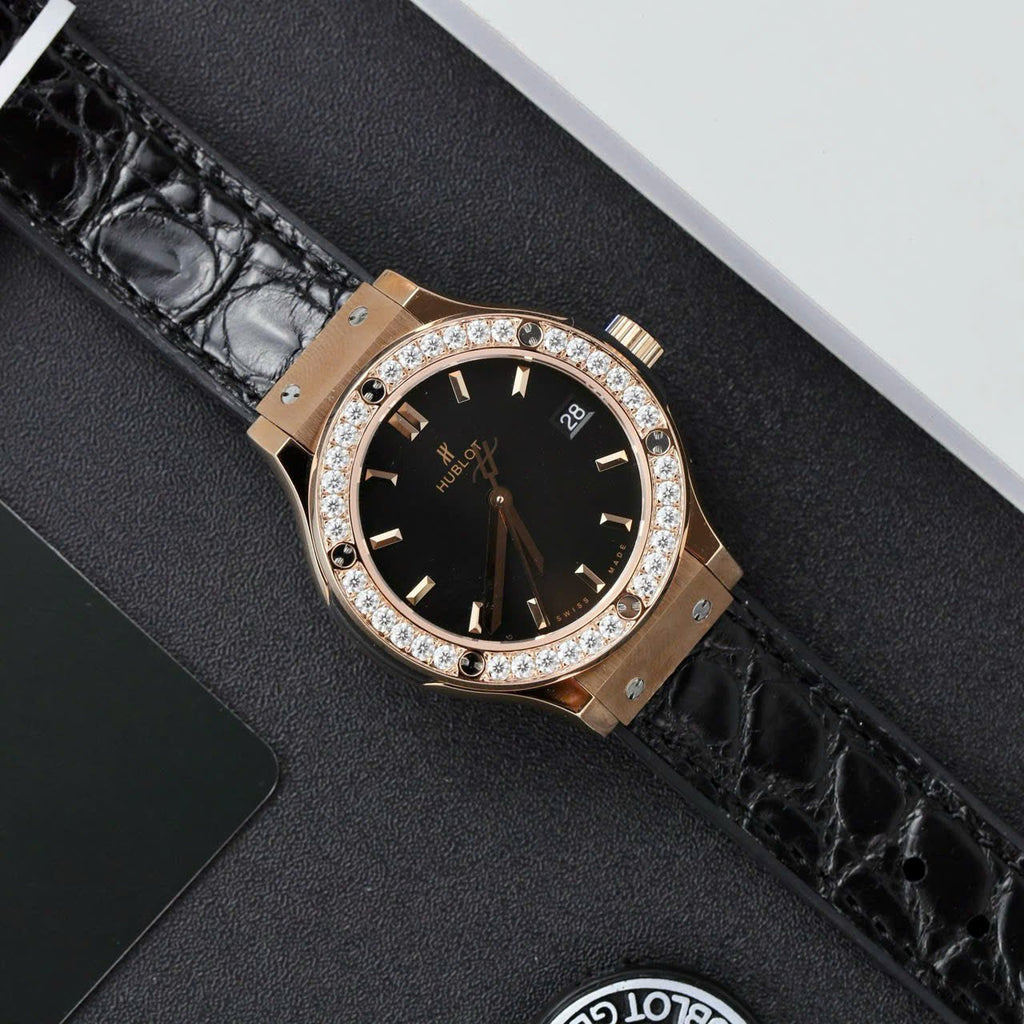 Hublot Classic Fusion King Gold Watch Moissanite Diamonds 33mm