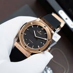 Hublot Classic Fusion King Gold Black Dial Watch Movement SW300 Rubber Strap 42mm