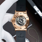 Hublot Classic Fusion King Gold Black Dial Watch Movement SW300 Rubber Strap 42mm