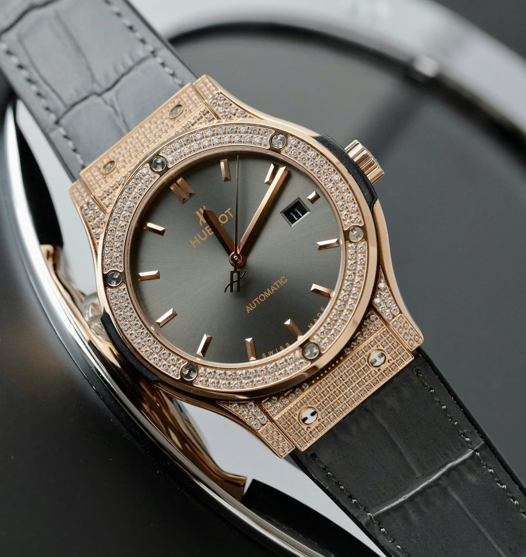 Hublot Classic Fusion King Gold  Watch Gray Dial Diamonds 42mm