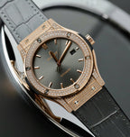 Hublot Classic Fusion King Gold  Watch Gray Dial Diamonds 42mm