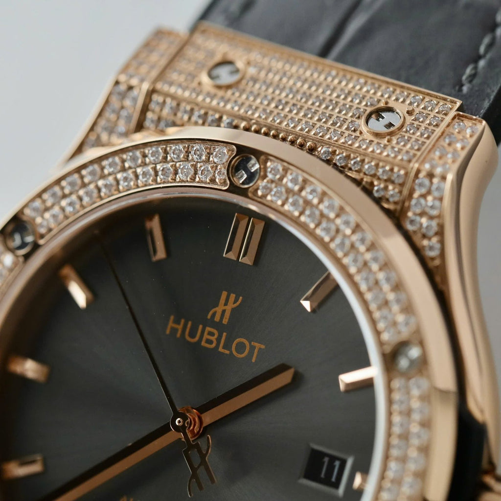 Hublot Classic Fusion King Gold  Watch Gray Dial Diamonds 42mm
