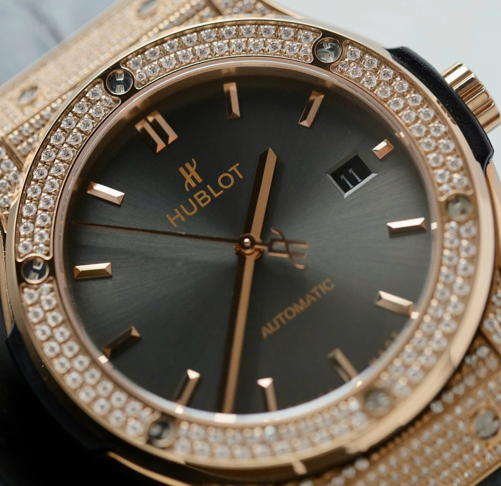 Hublot Classic Fusion King Gold  Watch Gray Dial Diamonds 42mm