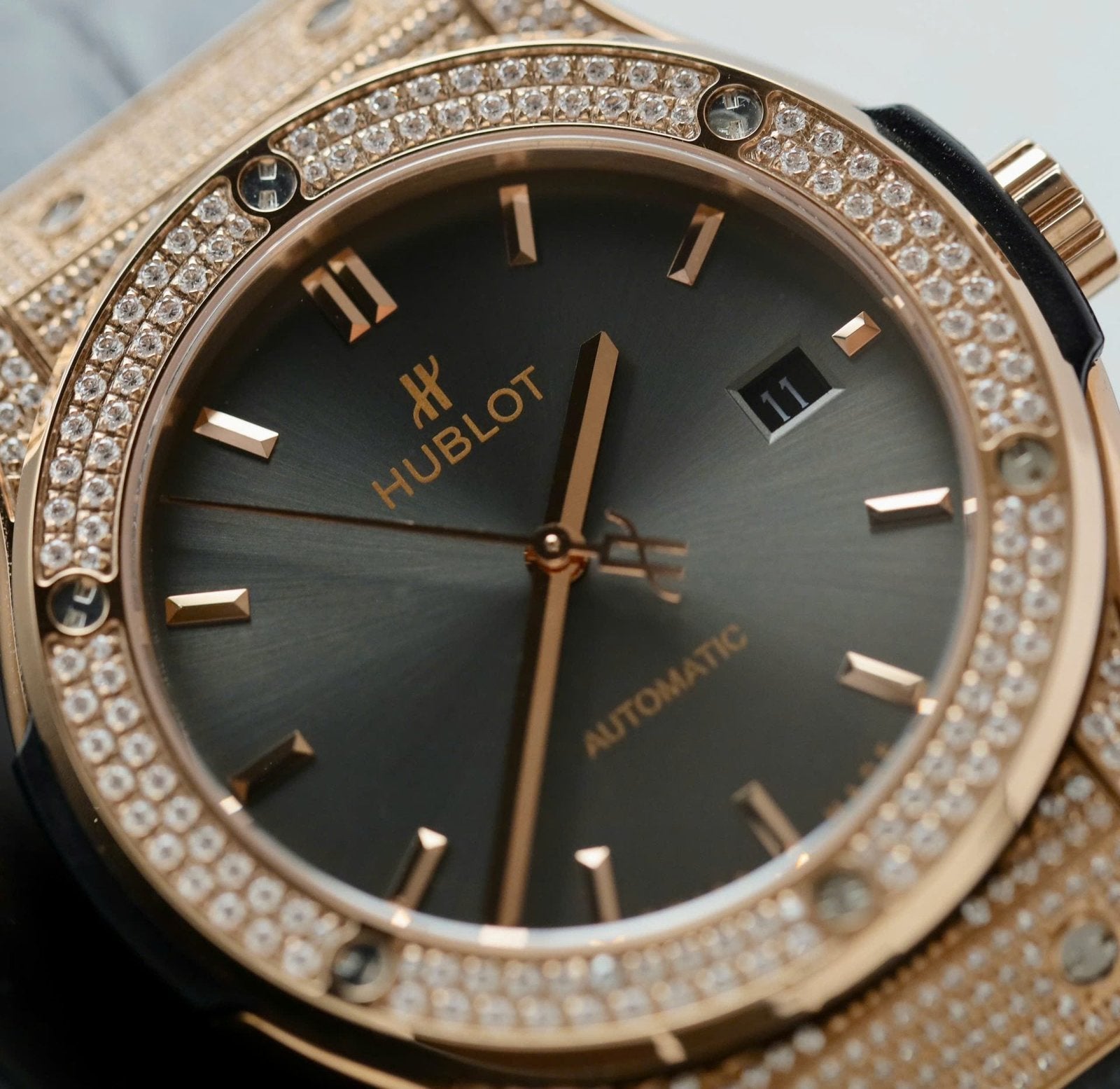 Hublot Classic Fusion King Gold  Watch Gray Dial Diamonds 42mm