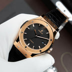 Hublot Classic Fusion King Gold Watch Black Dial Movement SW300 Crocodile Leather Strap 42mm