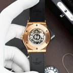 Hublot Classic Fusion King Gold Watch Black Dial Movement SW300 Crocodile Leather Strap 42mm