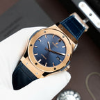 Hublot Classic Fusion King Gold Watch Dial Blue Movement SW300 Crocodile Leather Strap 42mm