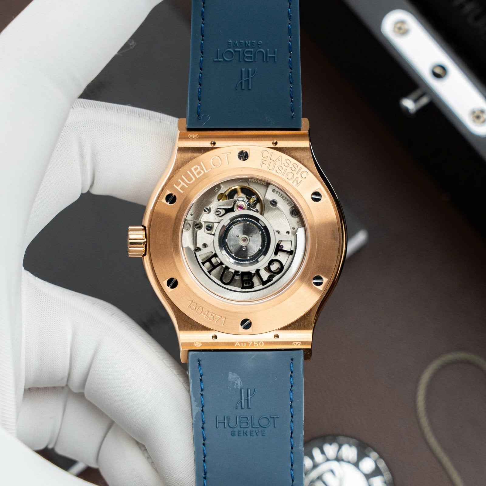 Hublot Classic Fusion King Gold Watch Dial Blue Movement SW300 Crocodile Leather Strap 42mm
