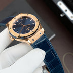 Hublot Classic Fusion King Gold Watch Dial Blue Movement SW300 Crocodile Leather Strap 42mm