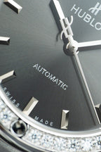 Hublot Classic Fusion Dial Gray Watch Bezel Diamonds Moissanite 38mm
