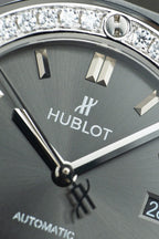 Hublot Classic Fusion Dial Gray Watch Bezel Diamonds Moissanite 38mm