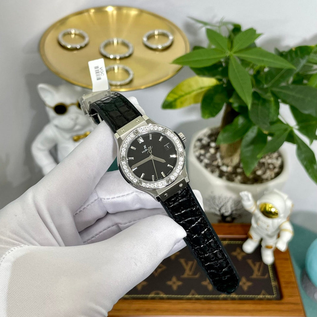 Hublot Watch Classic Fusion Moissanite Diamonds Black Dial 33mm