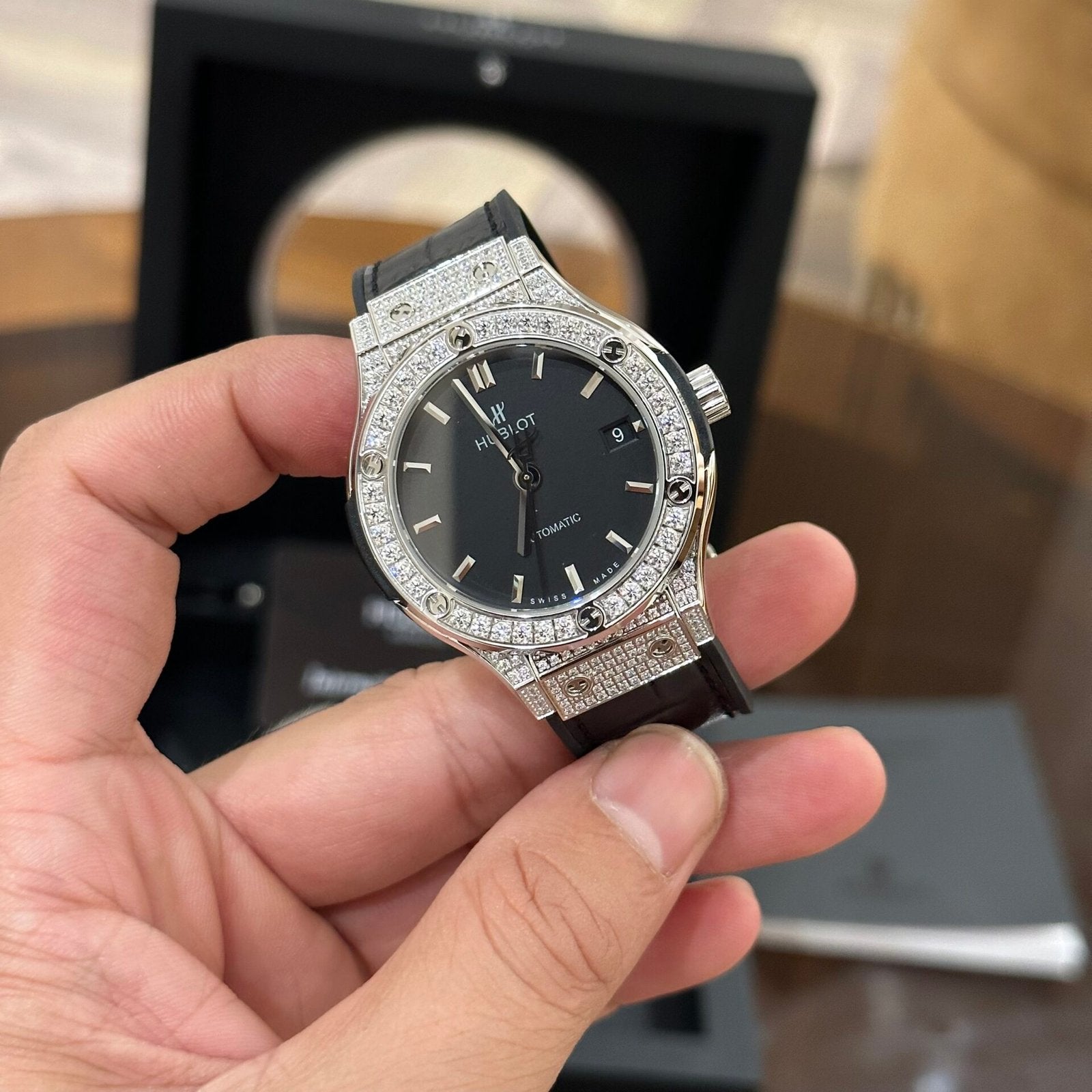 Hublot Classic Fusion Watch With Diamond Bezel Black 38mm